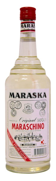 Vorderseite der 1 Liter Flasche des Maraschino von Maraska aus Zadar